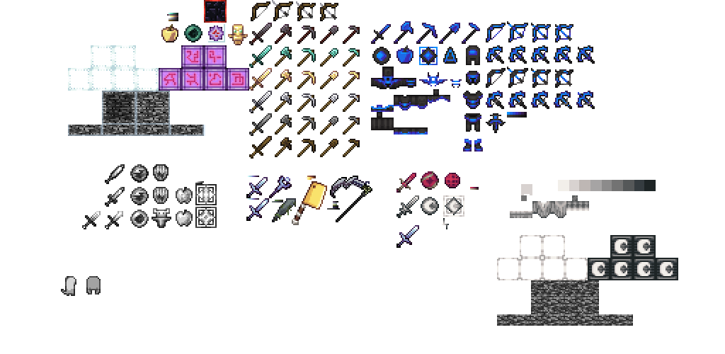Pixel art sprites and tile sheets